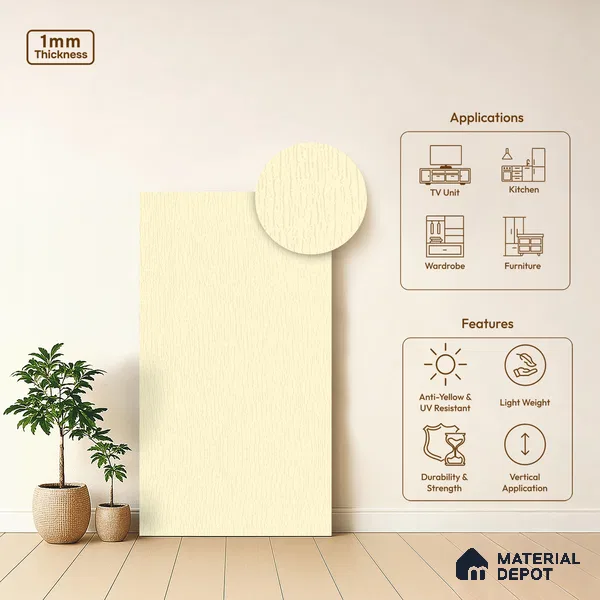 Beige Textured Solid Look LM 03943 8 ft x 4 ft Texture Finish Decorative Laminate - 1 mm | Suitable for TV Unit, Wardrobe, Kitchen Cabinets