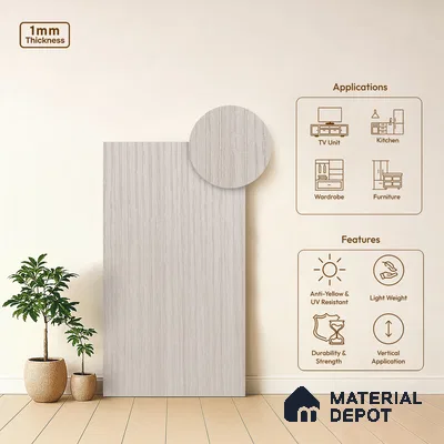 Wooden Look LM 03945 Ice Wood 8 ft x 4 ft Texture Finish Decorative Laminate - 1 mm | Suitable for TV Unit, Wardrobe, Kitchen Cabinets