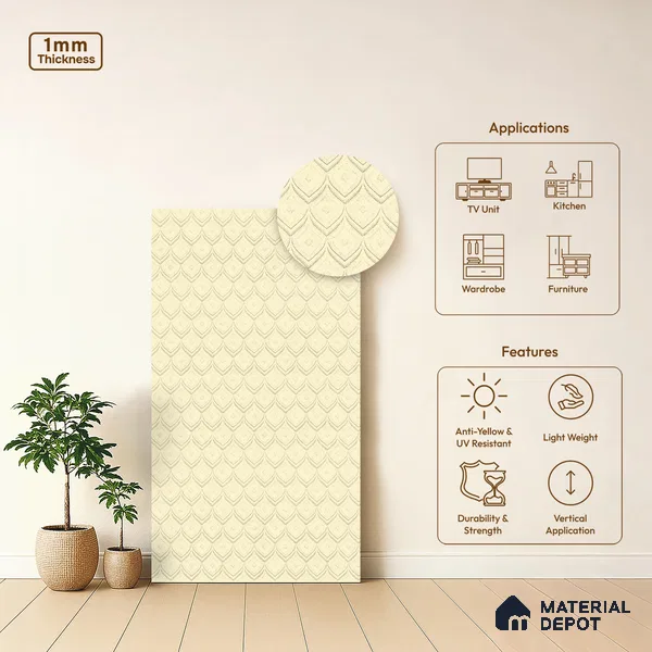Beige Textured Solid Look LM 03946 8 ft x 4 ft Texture Finish Decorative Laminate - 1 mm | Suitable for TV Unit, Wardrobe, Kitchen Cabinets