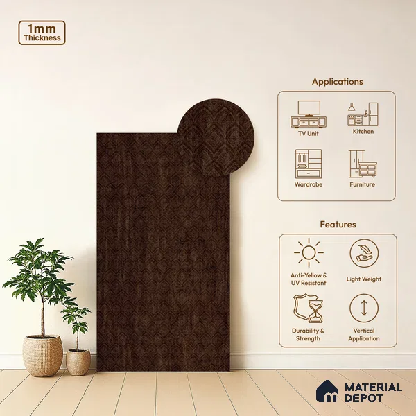 Wooden Look LM 03947 Suton Walnut 8 ft x 4 ft Texture Finish Decorative Laminate - 1 mm | Suitable for TV Unit, Wardrobe, Kitchen Cabinets