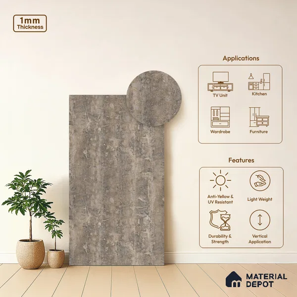 Stone Look LM 03948 8 ft x 4 ft Texture Finish Decorative Laminate - 1 mm | Suitable for TV Unit, Wardrobe, Kitchen Cabinets