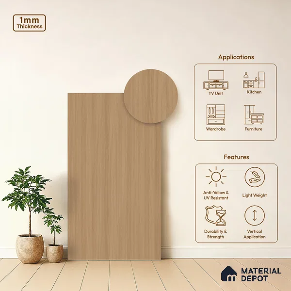 Wooden Look LM 03969 Canyon Light 8 ft x 4 ft Suede Finish Decorative Laminate - 1 mm | Suitable for TV Unit, Wardrobe, Kitchen Cabinets