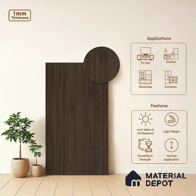 Wooden Look LM 03978 Muscat Teak Dark 8 ft x 4 ft Suede Finish Decorative Laminate - 1 mm | Suitable for TV Unit, Wardrobe, Kitchen Cabinets