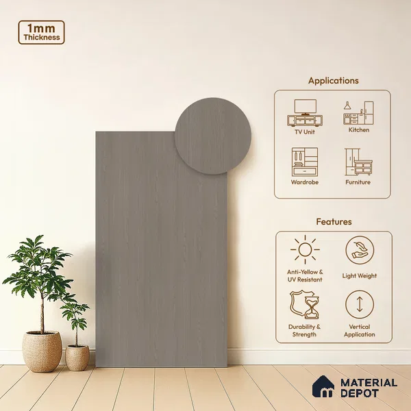 Wooden Look LM 03979 Classic Ash 8 ft x 4 ft Suede Finish Decorative Laminate - 1 mm | Suitable for TV Unit, Wardrobe, Kitchen Cabinets