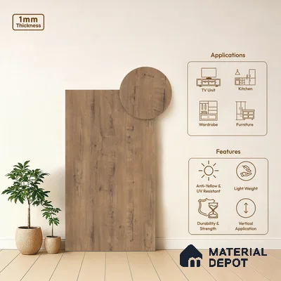 Wooden Look LM 03980 Bunratty Oak 8 ft x 4 ft Suede Finish Decorative Laminate - 1 mm | Suitable for TV Unit, Wardrobe, Kitchen Cabinets