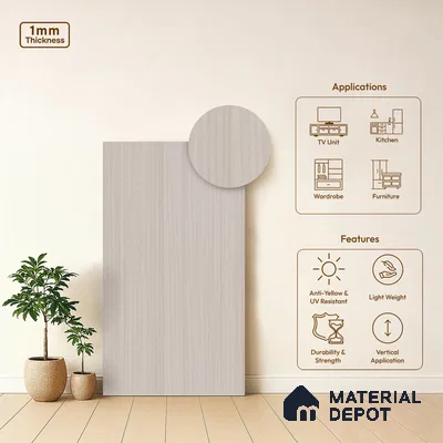 Wooden Look LM 03985 Ice Wood 8 ft x 4 ft Suede Finish Decorative Laminate - 1 mm | Suitable for TV Unit, Wardrobe, Kitchen Cabinets