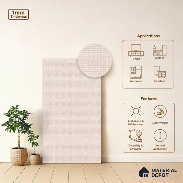 Beige Cane Look LM 20097 8 ft x 4 ft Texture Finish Decorative Laminate - 1 mm | Suitable for TV Unit, Wardrobe, Kitchen Cabinets