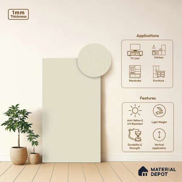 Beige Fabric Look LM 20100 8 ft x 4 ft Texture Finish Decorative Laminate - 1 mm | Suitable for TV Unit, Wardrobe, Kitchen Cabinets