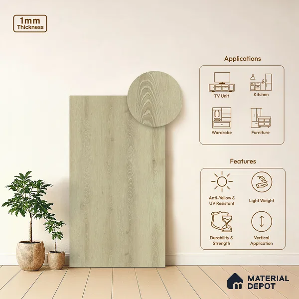 Wooden Look LM 20108 8 ft x 4 ft Texture Finish Decorative Laminate - 1 mm | Suitable for TV Unit, Wardrobe, Kitchen Cabinets