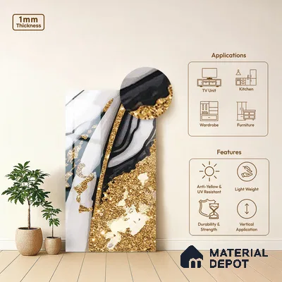 White Marble Look LM 20110 8 ft x 4 ft Glossy Finish Decorative Laminate - 1 mm | Suitable for TV Unit, Wardrobe, Kitchen Cabinets