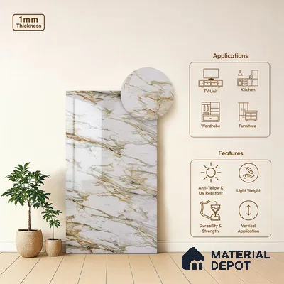 Beige Marble Look LM 20114 8 ft x 4 ft Glossy Finish Decorative Laminate - 1 mm | Suitable for TV Unit, Wardrobe, Kitchen Cabinets