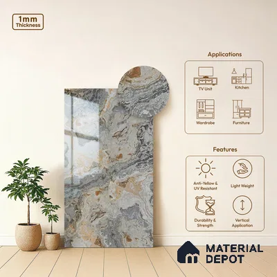 Beige Marble Look LM 20115 8 ft x 4 ft Glossy Finish Decorative Laminate - 1 mm | Suitable for TV Unit, Wardrobe, Kitchen Cabinets