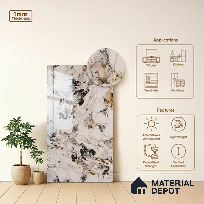 Beige Marble Look LM 20116 8 ft x 4 ft Glossy Finish Decorative Laminate - 1 mm | Suitable for TV Unit, Wardrobe, Kitchen Cabinets