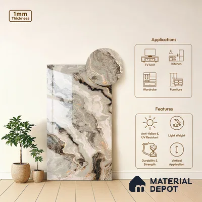 Beige Marble Look LM 20117 8 ft x 4 ft Glossy Finish Decorative Laminate - 1 mm | Suitable for TV Unit, Wardrobe, Kitchen Cabinets