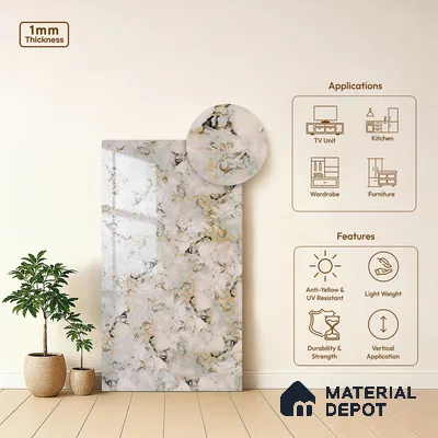 Beige Marble Look LM 20118 8 ft x 4 ft Glossy Finish Decorative Laminate - 1 mm | Suitable for TV Unit, Wardrobe, Kitchen Cabinets