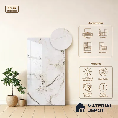 Beige Marble Look LM 20119 8 ft x 4 ft Glossy Finish Decorative Laminate - 1 mm | Suitable for TV Unit, Wardrobe, Kitchen Cabinets