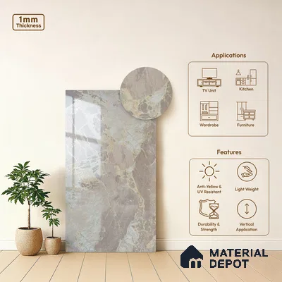 Beige Marble Look LM 20120 8 ft x 4 ft Glossy Finish Decorative Laminate - 1 mm | Suitable for TV Unit, Wardrobe, Kitchen Cabinets