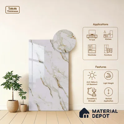 Beige Marble Look LM 20121 8 ft x 4 ft Glossy Finish Decorative Laminate - 1 mm | Suitable for TV Unit, Wardrobe, Kitchen Cabinets