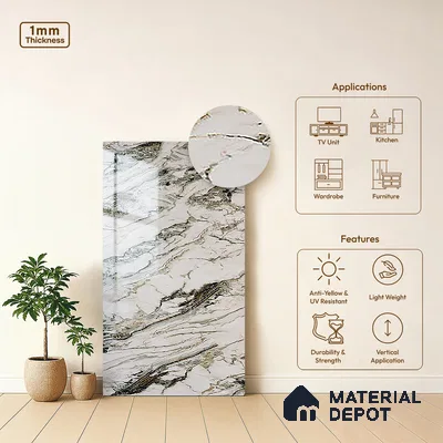 Beige Marble Look LM 20123 8 ft x 4 ft Glossy Finish Decorative Laminate - 1 mm | Suitable for TV Unit, Wardrobe, Kitchen Cabinets