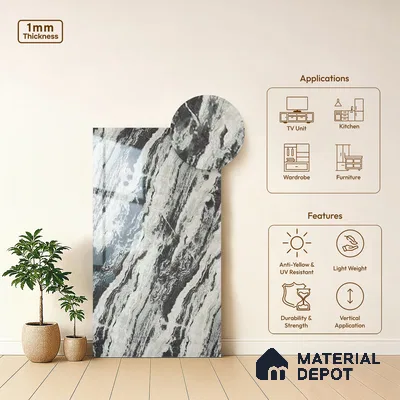 Beige Marble Look LM 20124 8 ft x 4 ft Glossy Finish Decorative Laminate - 1 mm | Suitable for TV Unit, Wardrobe, Kitchen Cabinets
