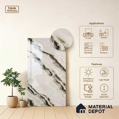 Beige Marble Look LM 20125 8 ft x 4 ft Glossy Finish Decorative Laminate - 1 mm | Suitable for TV Unit, Wardrobe, Kitchen Cabinets