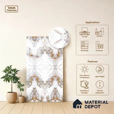White Marble Look LM 20130 8 ft x 4 ft Glossy Finish Decorative Laminate - 1 mm | Suitable for TV Unit, Wardrobe, Kitchen Cabinets