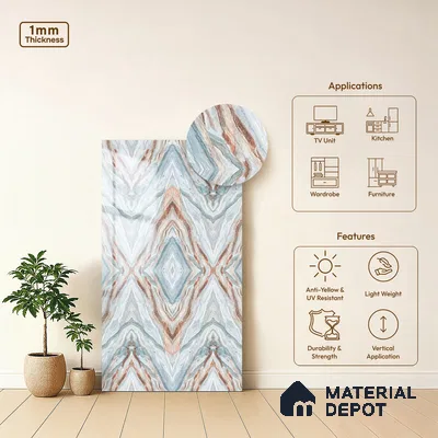 Beige Marble Look LM 20131 8 ft x 4 ft Glossy Finish Decorative Laminate - 1 mm | Suitable for TV Unit, Wardrobe, Kitchen Cabinets