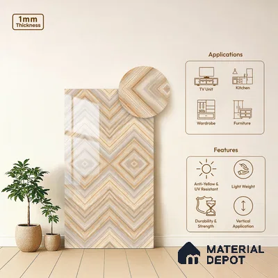 Brown Marble Look LM 20134 8 ft x 4 ft Glossy Finish Decorative Laminate - 1 mm | Suitable for TV Unit, Wardrobe, Kitchen Cabinets