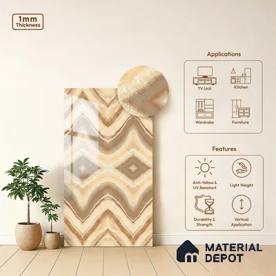 Brown Marble Look LM 20137 8 ft x 4 ft Glossy Finish Decorative Laminate - 1 mm | Suitable for TV Unit, Wardrobe, Kitchen Cabinets