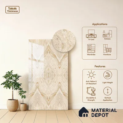 Brown Marble Look LM 20138 8 ft x 4 ft Glossy Finish Decorative Laminate - 1 mm | Suitable for TV Unit, Wardrobe, Kitchen Cabinets