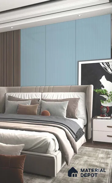 Powder Blue Fluted Solid Color LM 23779 8 ft x 4 ft High Gloss Finish Acrylic Laminate - 3 mm | Suitable for TV Unit,Wardrobe, Kitchen Cabinets