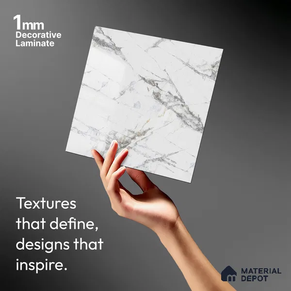 White Marble Look LM 03866 8 ft x 4 ft High Gloss Finish Decorative Laminate - 1 mm | Suitable for TV Unit, Wardrobe, Kitchen Cabinets
