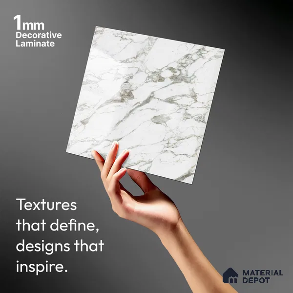 White Marble Look LM 03887 8 ft x 4 ft High Gloss Finish Decorative Laminate - 1 mm | Suitable for TV Unit, Wardrobe, Kitchen Cabinets