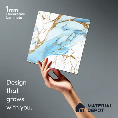 White Marble Look LM 20109 8 ft x 4 ft Glossy Finish Decorative Laminate - 1 mm | Suitable for TV Unit, Wardrobe, Kitchen Cabinets