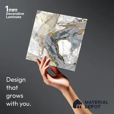 Grey Marble Look LM 20111 8 ft x 4 ft Glossy Finish Decorative Laminate - 1 mm | Suitable for TV Unit, Wardrobe, Kitchen Cabinets