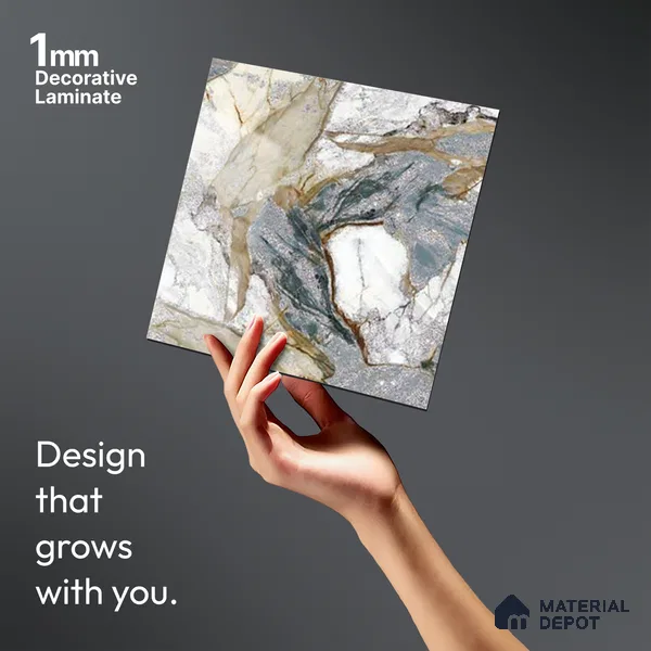 Grey Marble Look LM 20111 8 ft x 4 ft Glossy Finish Decorative Laminate - 1 mm | Suitable for TV Unit, Wardrobe, Kitchen Cabinets