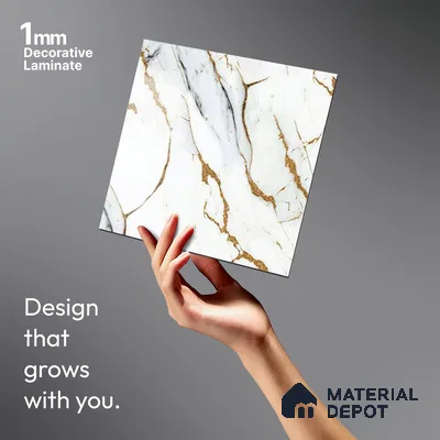 White Marble Look LM 20113 8 ft x 4 ft Glossy Finish Decorative Laminate - 1 mm | Suitable for TV Unit, Wardrobe, Kitchen Cabinets