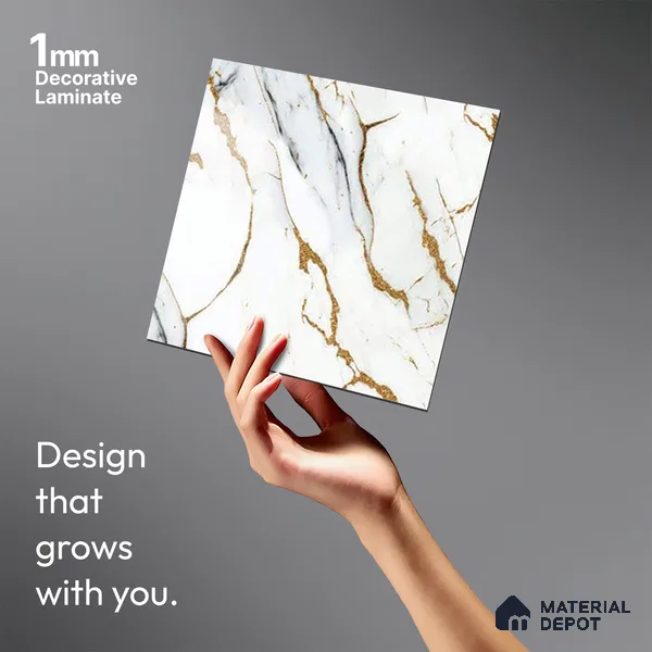 White Marble Look LM 20113 8 ft x 4 ft Glossy Finish Decorative Laminate - 1 mm | Suitable for TV Unit, Wardrobe, Kitchen Cabinets