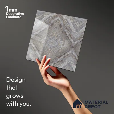 Grey Marble Look LM 20126 8 ft x 4 ft Glossy Finish Decorative Laminate - 1 mm | Suitable for TV Unit, Wardrobe, Kitchen Cabinets