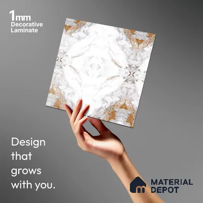 White Marble Look LM 20130 8 ft x 4 ft Glossy Finish Decorative Laminate - 1 mm | Suitable for TV Unit, Wardrobe, Kitchen Cabinets