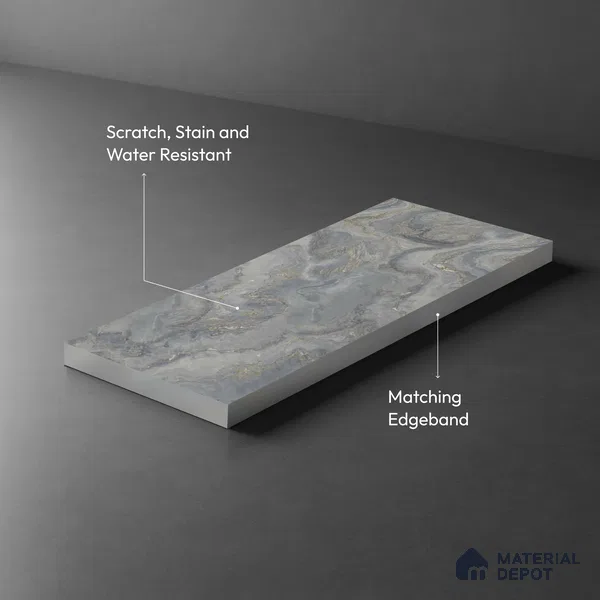 Grey Marble Look LM 03775 8 ft x 4 ft Matte Finish Decorative Laminate - 1 mm | Suitable for TV Unit, Wardrobe, Kitchen Cabinets