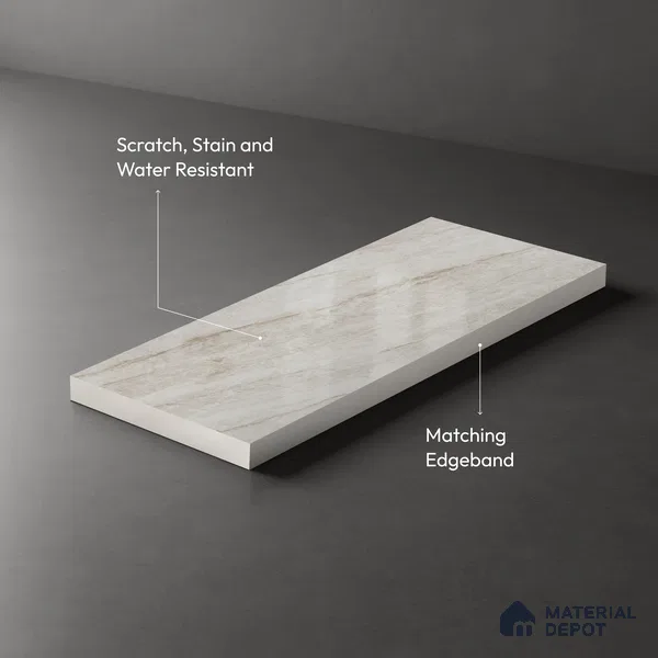 Beige Marble Look LM 03828 8 ft x 4 ft High Gloss Finish Decorative Laminate - 1 mm | Suitable for TV Unit, Wardrobe, Kitchen Cabinets