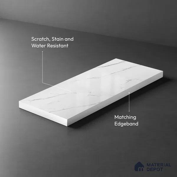 White Marble Look LM 03865 8 ft x 4 ft High Gloss Finish Decorative Laminate - 1 mm | Suitable for TV Unit, Wardrobe, Kitchen Cabinets