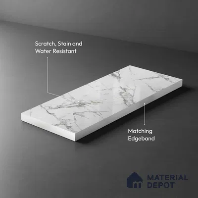 White Marble Look LM 03866 8 ft x 4 ft High Gloss Finish Decorative Laminate - 1 mm | Suitable for TV Unit, Wardrobe, Kitchen Cabinets