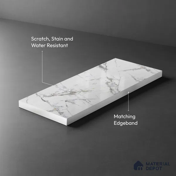White Marble Look LM 03866 8 ft x 4 ft High Gloss Finish Decorative Laminate - 1 mm | Suitable for TV Unit, Wardrobe, Kitchen Cabinets