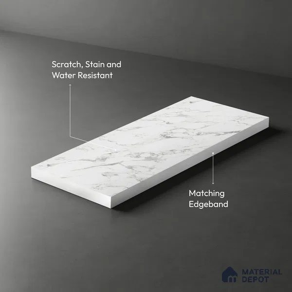White Marble Look LM 03885 8 ft x 4 ft Texture Finish Decorative Laminate - 1 mm | Suitable for TV Unit, Wardrobe, Kitchen Cabinets