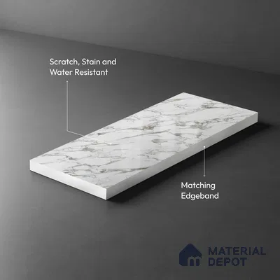 White Marble Look LM 03887 8 ft x 4 ft High Gloss Finish Decorative Laminate - 1 mm | Suitable for TV Unit, Wardrobe, Kitchen Cabinets