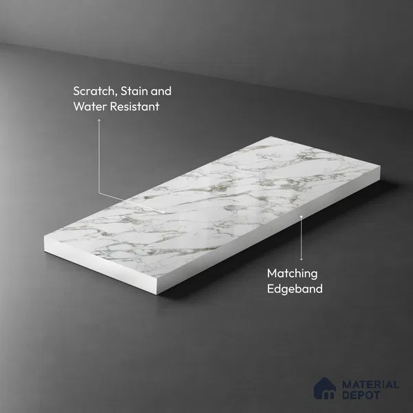 White Marble Look LM 03887 8 ft x 4 ft High Gloss Finish Decorative Laminate - 1 mm | Suitable for TV Unit, Wardrobe, Kitchen Cabinets