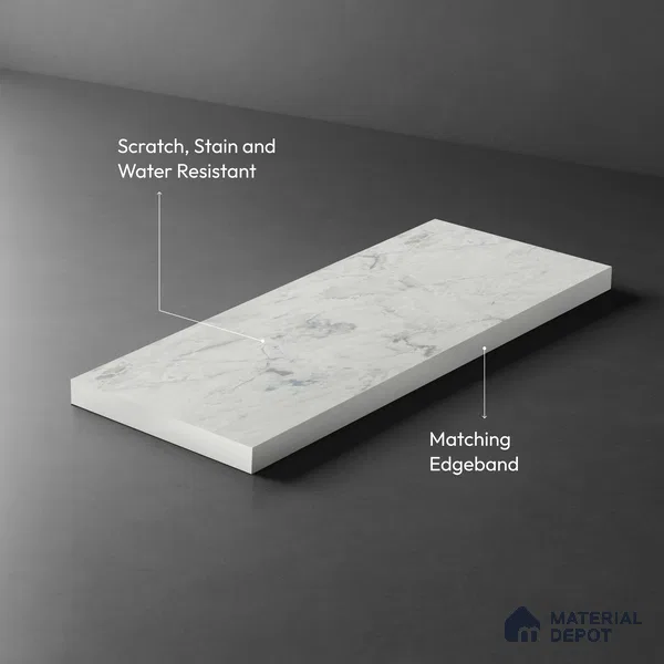 White Marble Look LM 03888 8 ft x 4 ft Matte Finish Decorative Laminate - 1 mm | Suitable for TV Unit, Wardrobe, Kitchen Cabinets