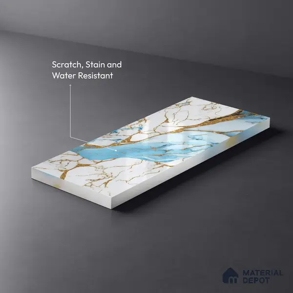 White Marble Look LM 20109 8 ft x 4 ft Glossy Finish Decorative Laminate - 1 mm | Suitable for TV Unit, Wardrobe, Kitchen Cabinets